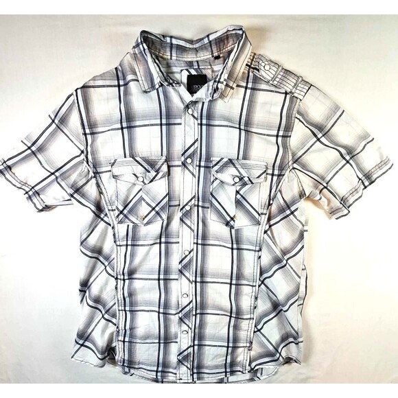 Various Artists Short Sleeve Plaid Shirt Pearl Snap - Medium - Picture 1 of 11